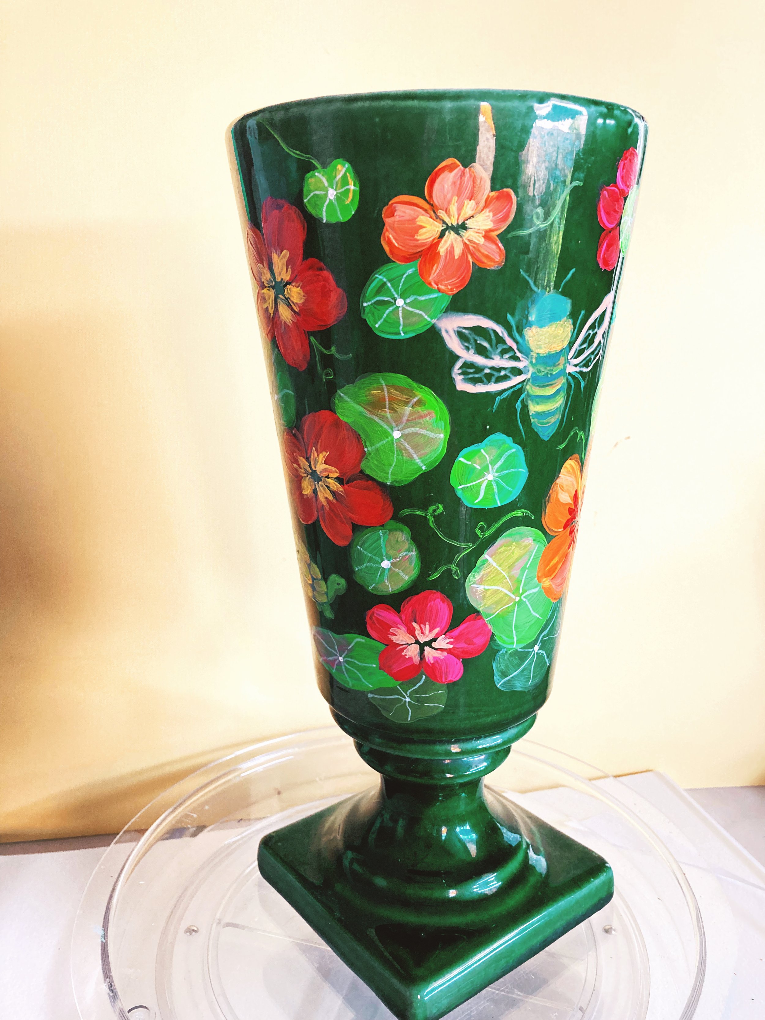 Orange Grove Over the Twilight Mountain Saguaro Green Vase — Pink